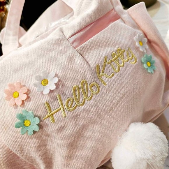 New Hello Kitty Kitty With Rabbit Ear Canvas Pink Lunch Tote - Picture 5 of 9